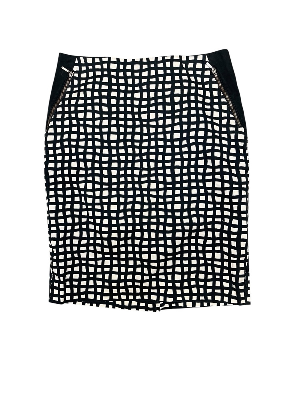 The Limited Black White Grid Print Pencil Skirt Sz 4 Zip Pocket Career Stretch